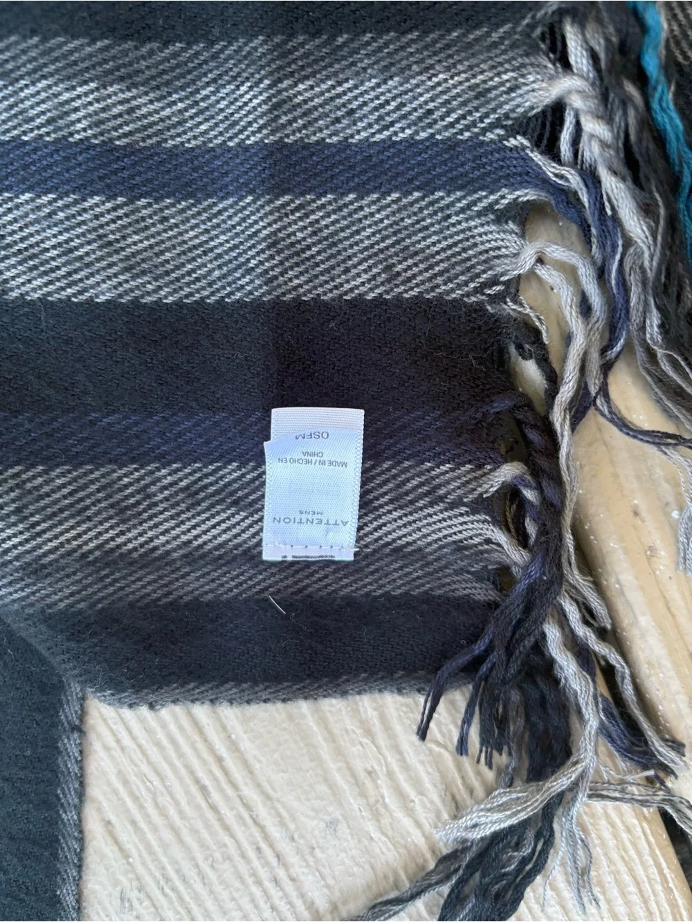 ATTENTION Unisex long striped scarf with 3.5” fringes, Size: 66” x 11